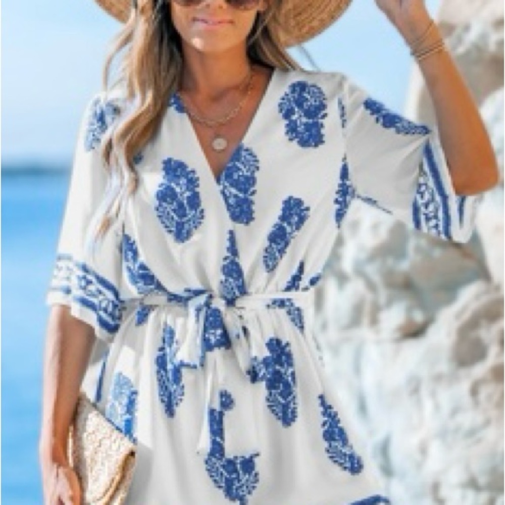 Blue and White Floral Romper